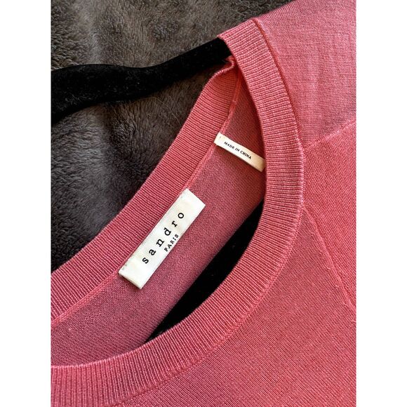 Sandro Paris Merino Wool Barbie-Core Pink Sweater, Size Large*, MSRP $340 - Picture 3 of 8